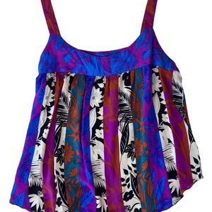 Rose + Olive Tropical Floral Babydoll Tank Y2K Boho Festival Top Large